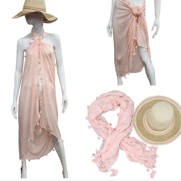 Quagga Summer Beach Hat and Tassel scarf sarong Dress NWT - Picture 8 of 11